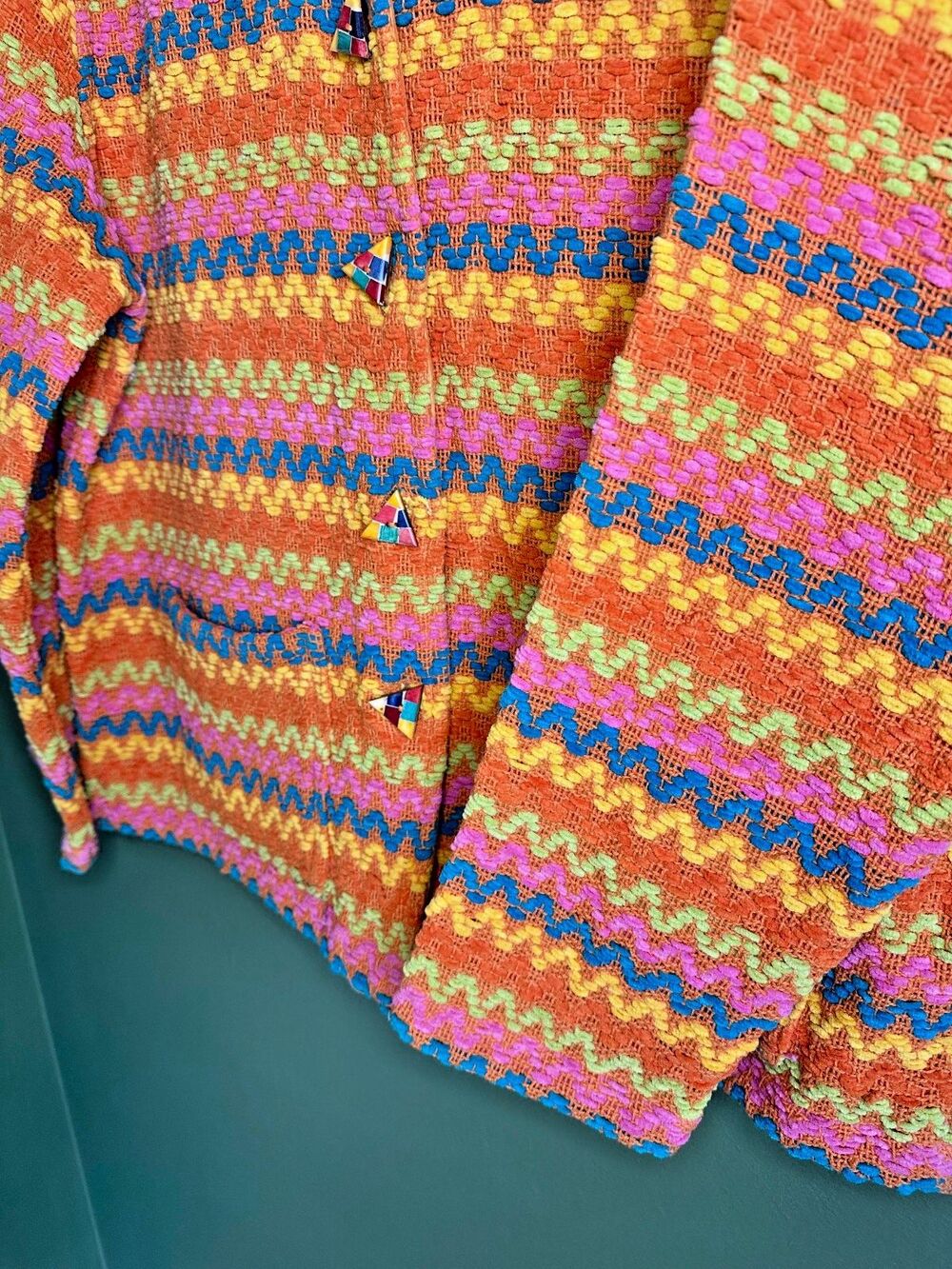Anu by Natural Multicolor Blazer Large NWT 100% cotton Made in India Boho Artsy - Picture 3 of 9